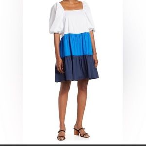 NWT C. Wonder square Neck Puff sleeve
tiered dress Princess Blue combo Sz Large